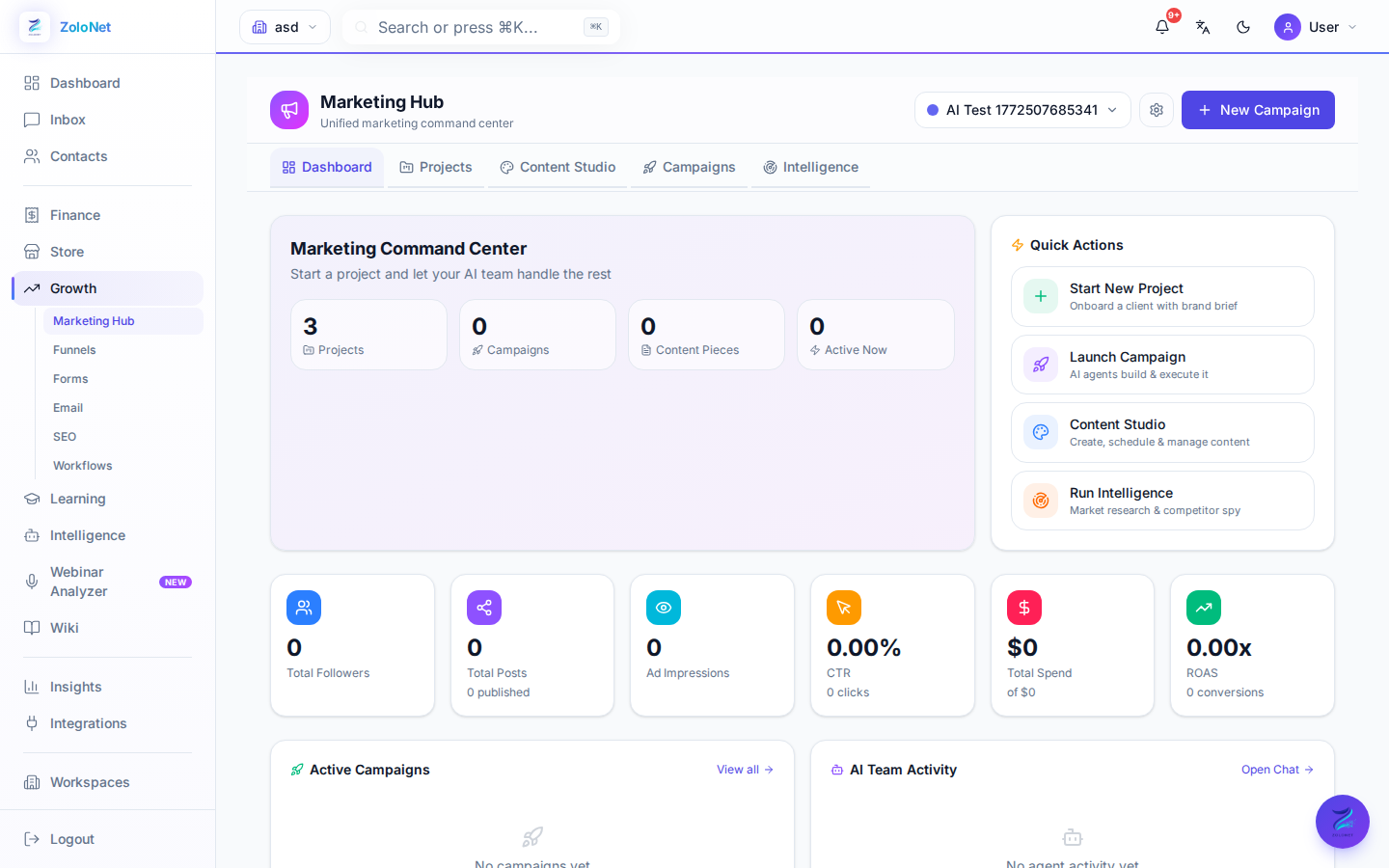 ZoloNet Platform Dashboard
